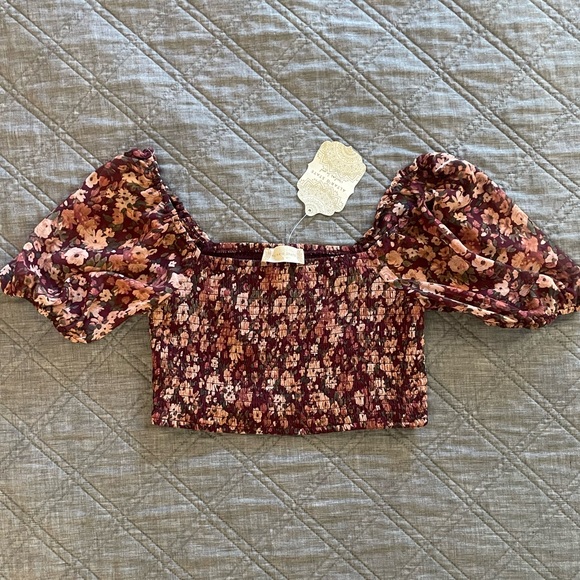 NWT Altar'd State Floral Print Crop Top Short Sleeve, Size Small S - Picture 7 of 7
